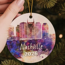 Load image into Gallery viewer, Double Sided Wooden Ornnament - Nashville Purple Watercolor
