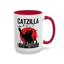 Load image into Gallery viewer, Catzilla Mug – Funny Cat Destroying City Coffee Mug – 15 oz Ceramic Mug – Cute Kaiju Cat Humor Cup
