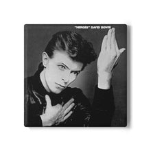 Load image into Gallery viewer, Heroes Album Inspired Coaster – Vintage Music Style Ceramic Coaster – Glossy Drink Coaster with Cork Back – Art Rock Decor
