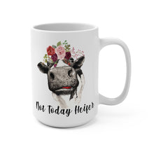 Load image into Gallery viewer, Funny Cow Mug – “Not Today Heifer” – Cute Cow with Flower Crown Coffee Mug, 15 oz Ceramic, Double-Sided Print
