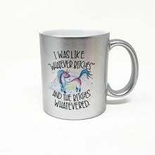Load image into Gallery viewer, Metallic Coffee Mug – "Whatever Bitches" Unicorn Graphic, 11 oz

