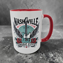 Load image into Gallery viewer, 15 oz Extra Large Coffee Mug - Nashville Guitar Rose Graphic
