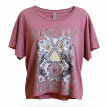 Load image into Gallery viewer, Adult Tee - Nashville Guitar Flowers Crop Top

