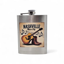 Load image into Gallery viewer, Large 8 oz Hip Flask - Nashville Music City Guitar &amp; Boots
