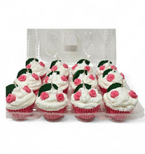 Load image into Gallery viewer, 12 Pack - Scented Pink Floral Decorated Cupcake Candles
