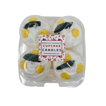 Load image into Gallery viewer, 4 Pack - Scented Yellow Floral Decorated Cupcake Candles

