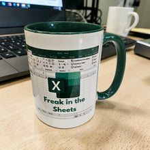 Load image into Gallery viewer, 15 oz Extra Large Coffee Mug - Freak in the Sheets Spreadsheet
