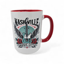 Load image into Gallery viewer, 15 oz Extra Large Coffee Mug - Nashville Guitar Rose Graphic
