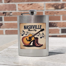 Load image into Gallery viewer, Large 8 oz Hip Flask - Nashville Music City Guitar &amp; Boots
