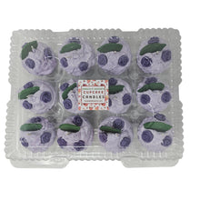 Load image into Gallery viewer, 12 Pack - Scented Purple Flower Cupcake Candles
