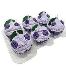 Load image into Gallery viewer, 6 Pack - Scented Purple Floral Cupcake Candles
