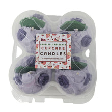 Load image into Gallery viewer, 4 Pack - Scented Purple Floral Cupcake Candles
