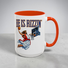 Load image into Gallery viewer, Funny Basketball Mug – “He Is Rizzin’” – Full Color Jesus Playing Basketball Coffee Mug, 15 oz Ceramic, Double-Sided Print
