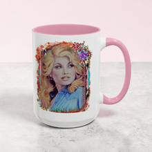 Load image into Gallery viewer, Dolly Parton Inspired Mug – Watercolor Portrait Coffee Mug, 15 oz Ceramic, Country Music Gift, Double-Sided Print
