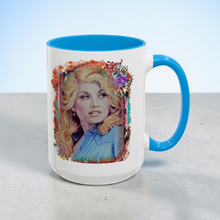 Load image into Gallery viewer, Dolly Parton Inspired Mug – Watercolor Portrait Coffee Mug, 15 oz Ceramic, Country Music Gift, Double-Sided Print
