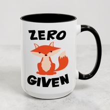 Load image into Gallery viewer, Funny Fox Mug – “Zero Fox Given” – Cute Fox Pun Coffee Mug, 15 oz Ceramic, Double-Sided Print
