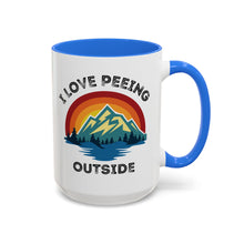 Load image into Gallery viewer, Funny Hiking Mug – “I Love Peeing Outside” – Mountain Adventure Coffee Mug, 15 oz Ceramic, Double-Sided Print

