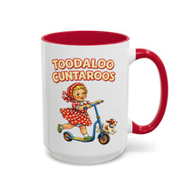 Load image into Gallery viewer, Funny Retro Mug – “Toodaloo Cuntaroos” – Vintage Girl Scooter Dog Coffee Mug, 15 oz Ceramic, Double-Sided Print
